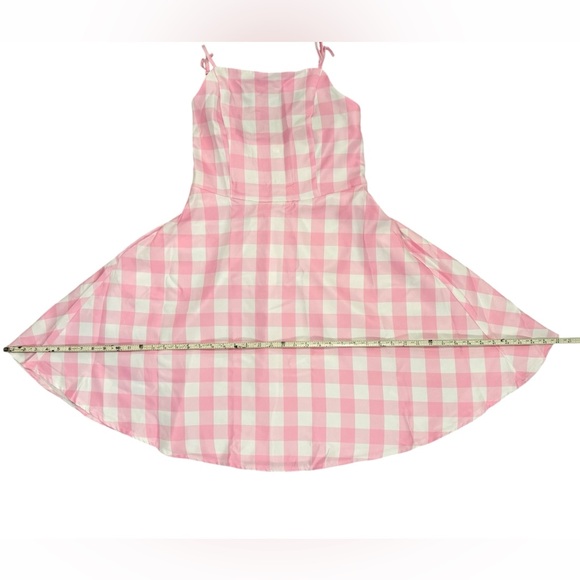 Pink & White Checkered Barbie Dress Costume with Bow Belt & Earrings size L - Picture 13 of 16